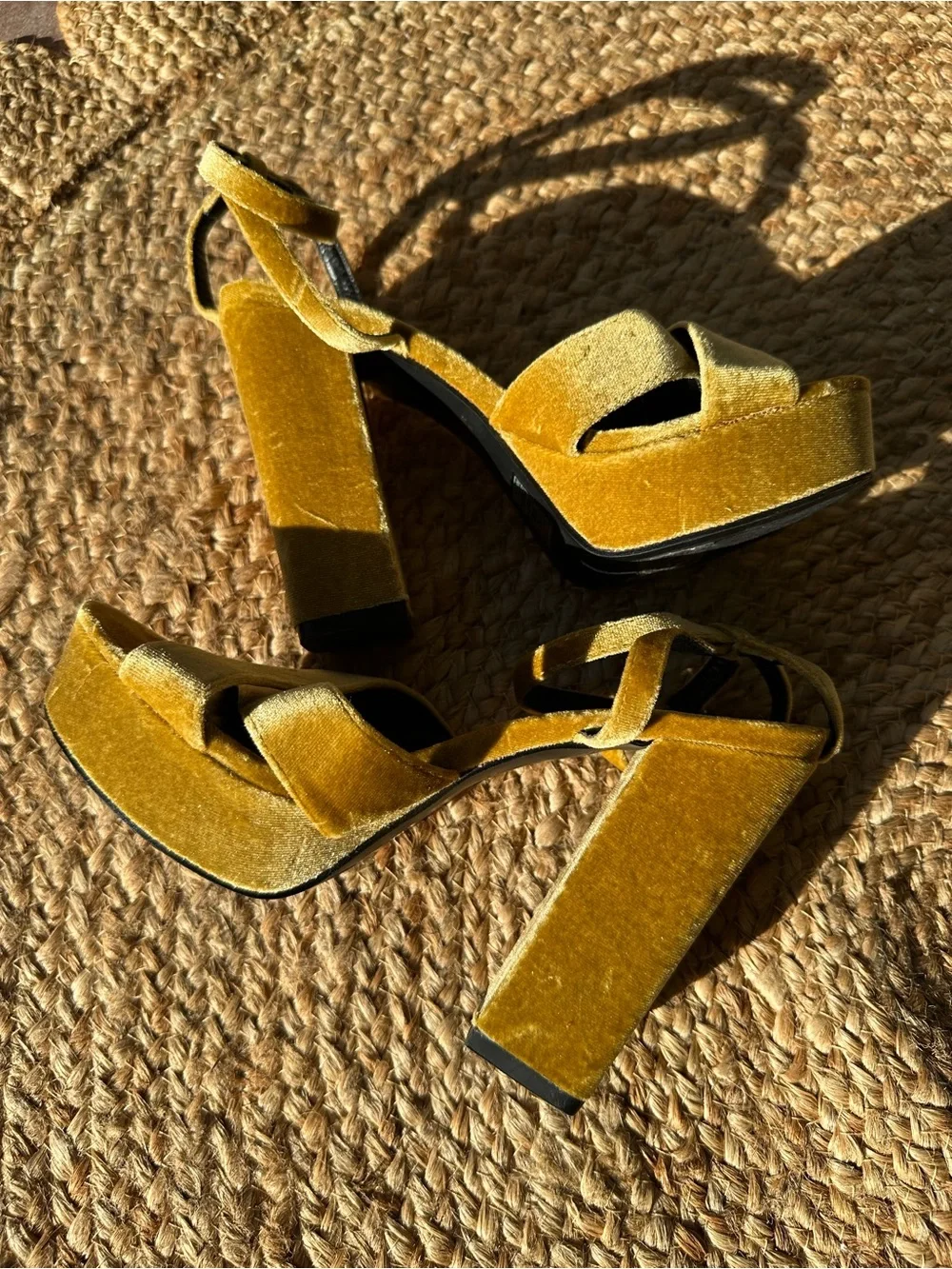 Forever 21 Women's Platform Ankle-Strap Sandals in Mustard Yellow